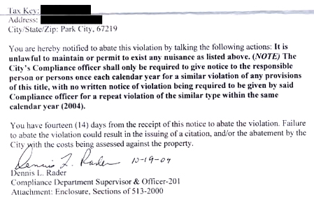 signature letter Dennis Rader btk park city